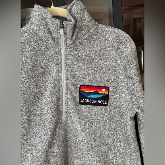 Jackson Hole WYoming fleece 1/4 zip jacket pullover sweater heather patch unisex - Picture 2 of 7